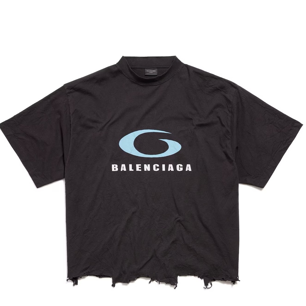 Balenciaga Black T-Shirt with Blue Logo